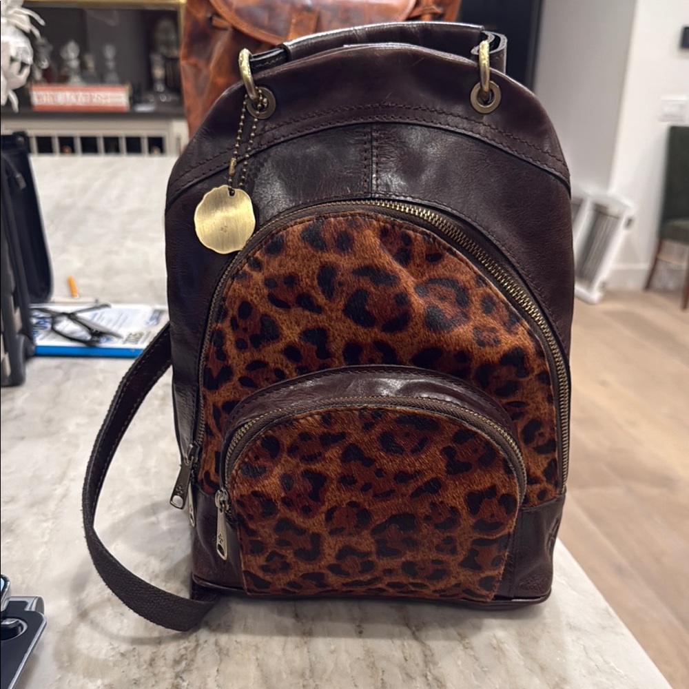 Brown Leopard Print Backpack with Adjustable Straps